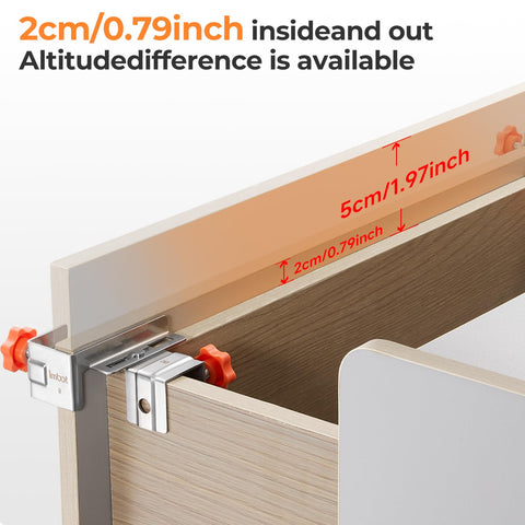 Imbot stainless steel drawer front clamps emphasize rugged build and long life.