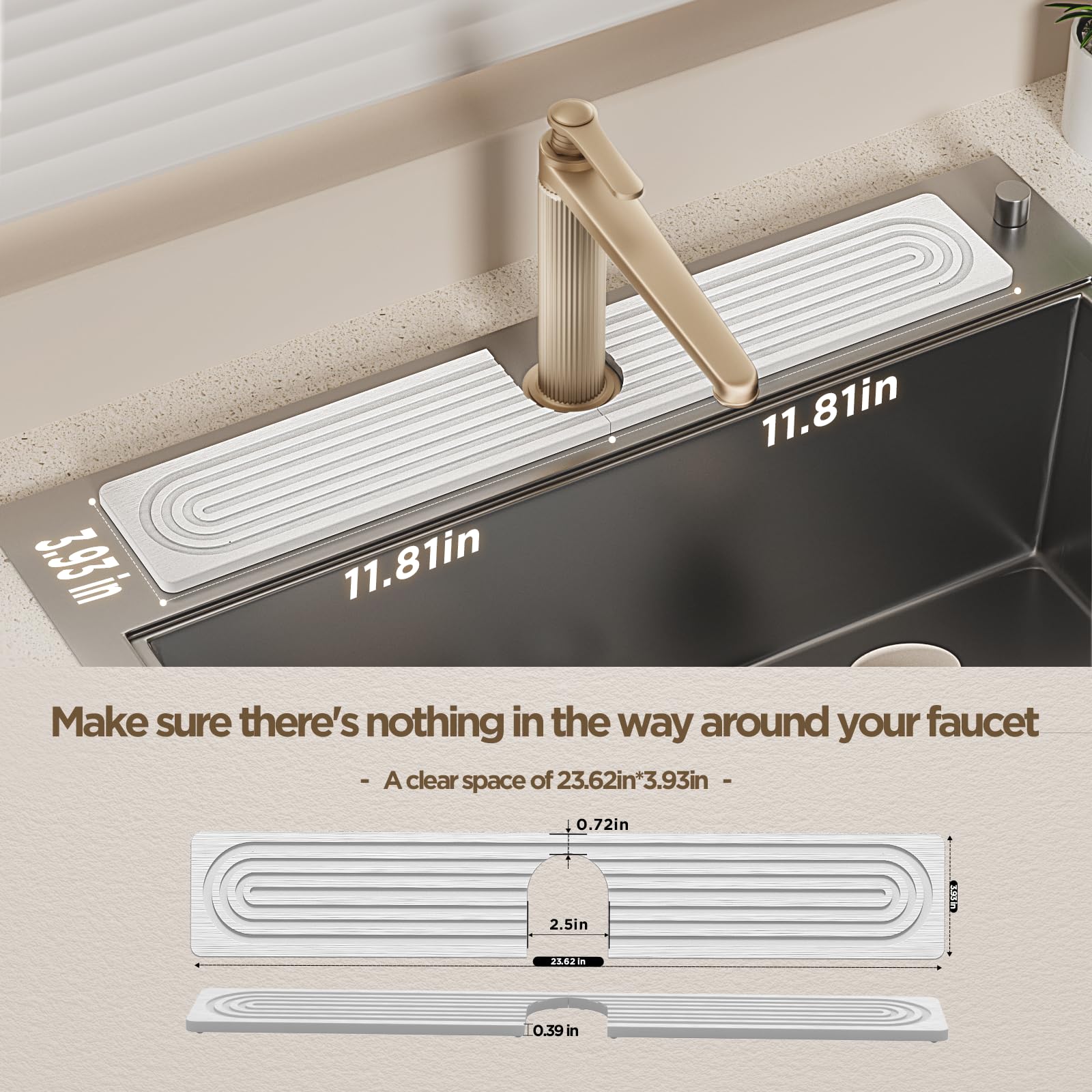 IMGROSE faucet mat in grey blends with modern kitchens while protecting surfaces
