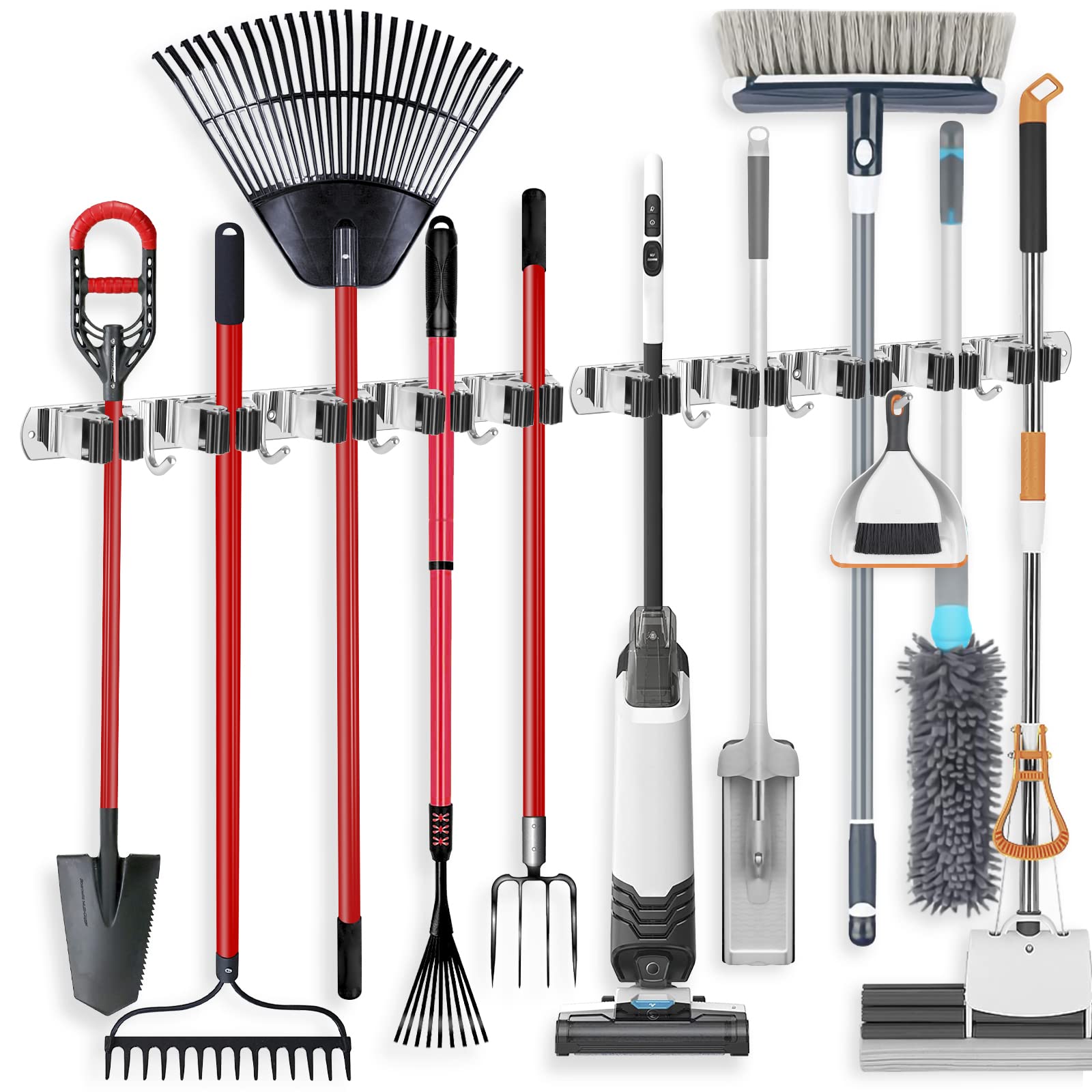 IMILLET broom holder wall mount with five racks for organized, sturdy storage