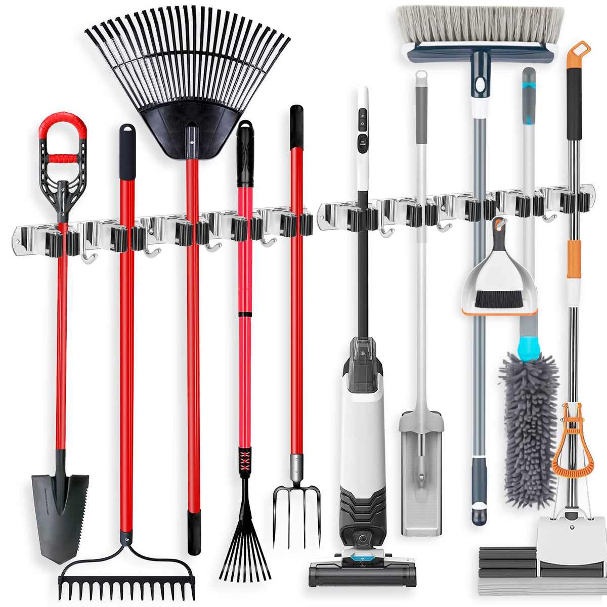 IMILLET broom holder wall mount with five racks for organized, sturdy storage