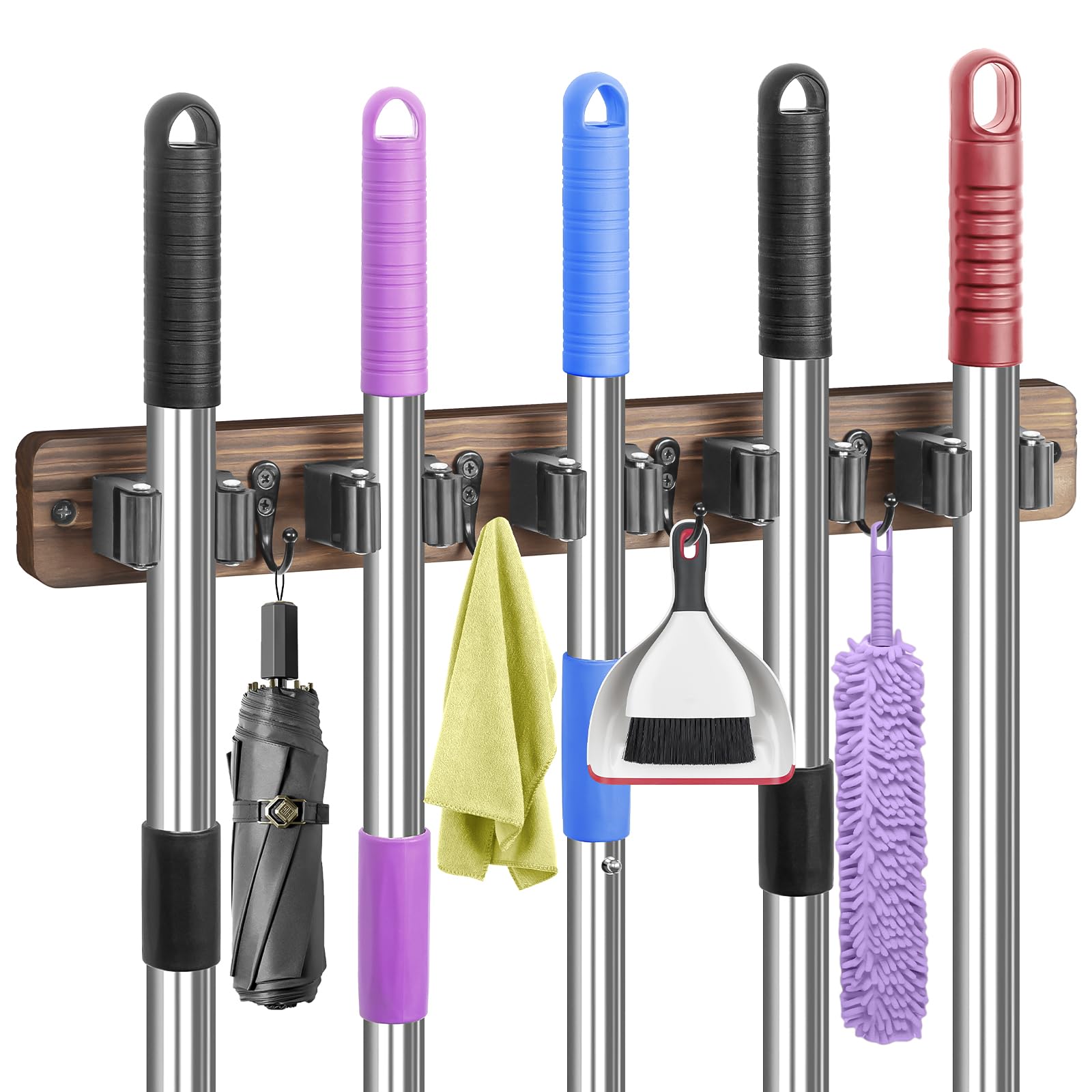 IMILLET broom holder wall-mount with wood and metal finish for easy-access cleaning tools