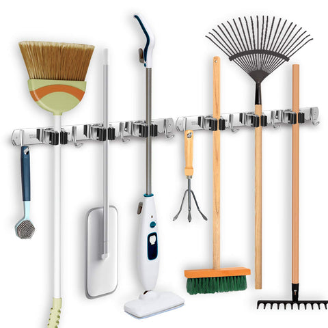IMILLET broom and mop holder wall mounted for space-saving storage.