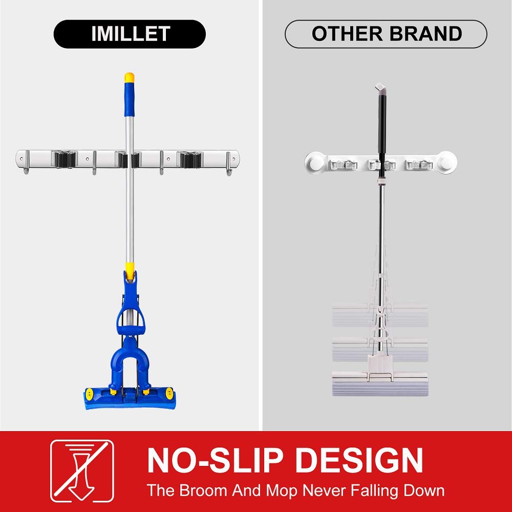 Garage or garden use with IMILLET broom holder keeps rakes and shovels within reach.