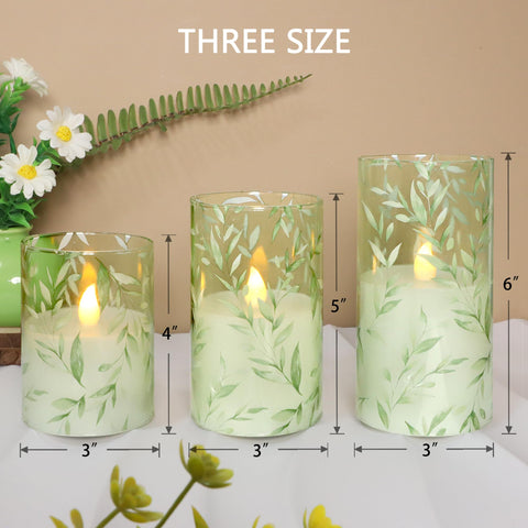 Immeiscent green decor candle enhances dining and living room ambiance.