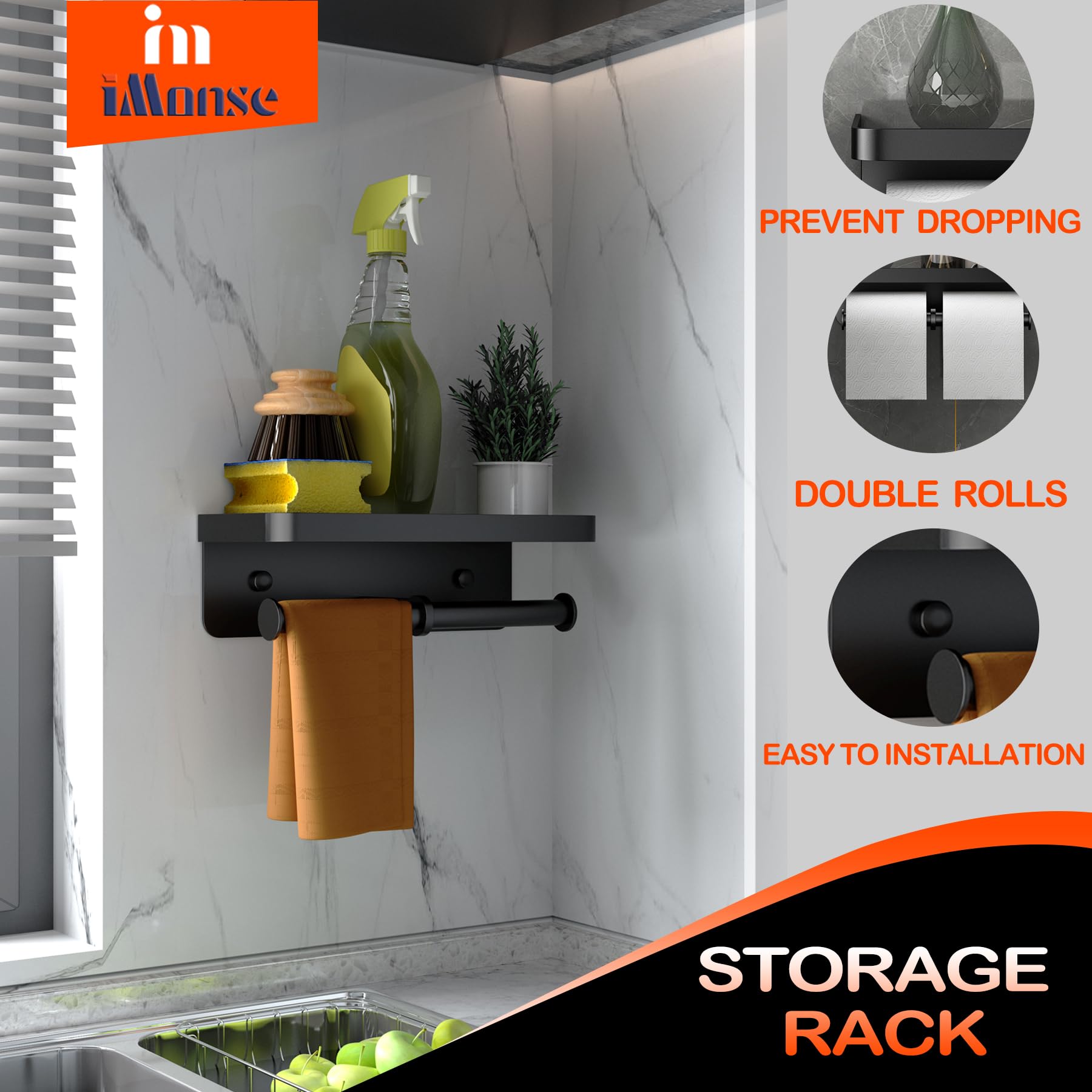 iMonse stainless-steel-304 construction resists rust in humid bathrooms.
