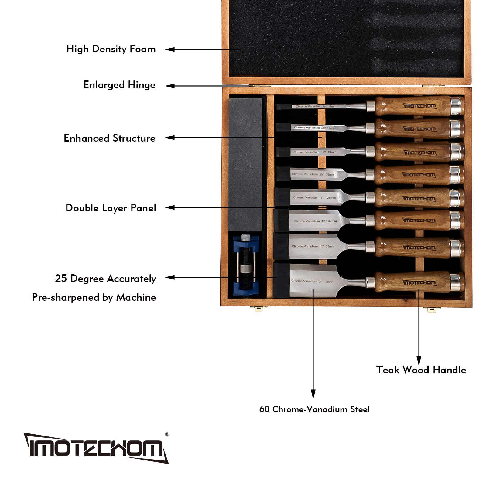 IMOTECHOM teak-handle chisels offer comfortable grip in detail work