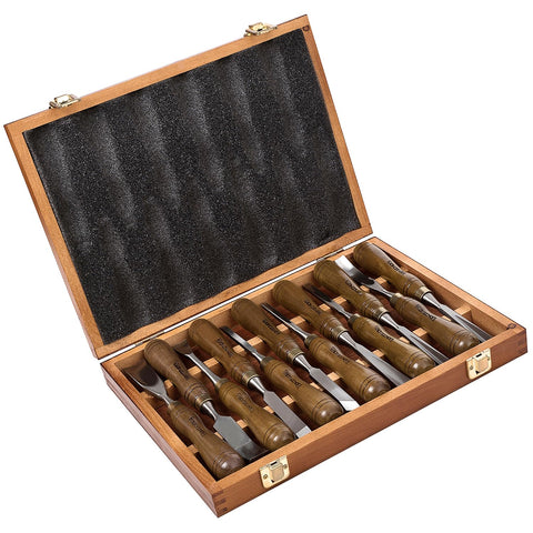 IMOTECHOM wood carving tools set neatly stored in a wooden box for organized storage