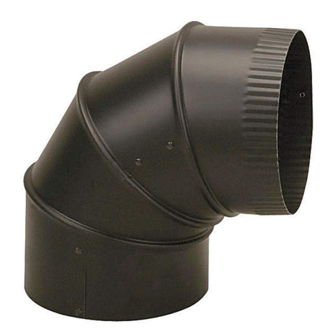Imperial 4-inch black 28ga elbow for flue pipe connections, adjustable for tight installations.