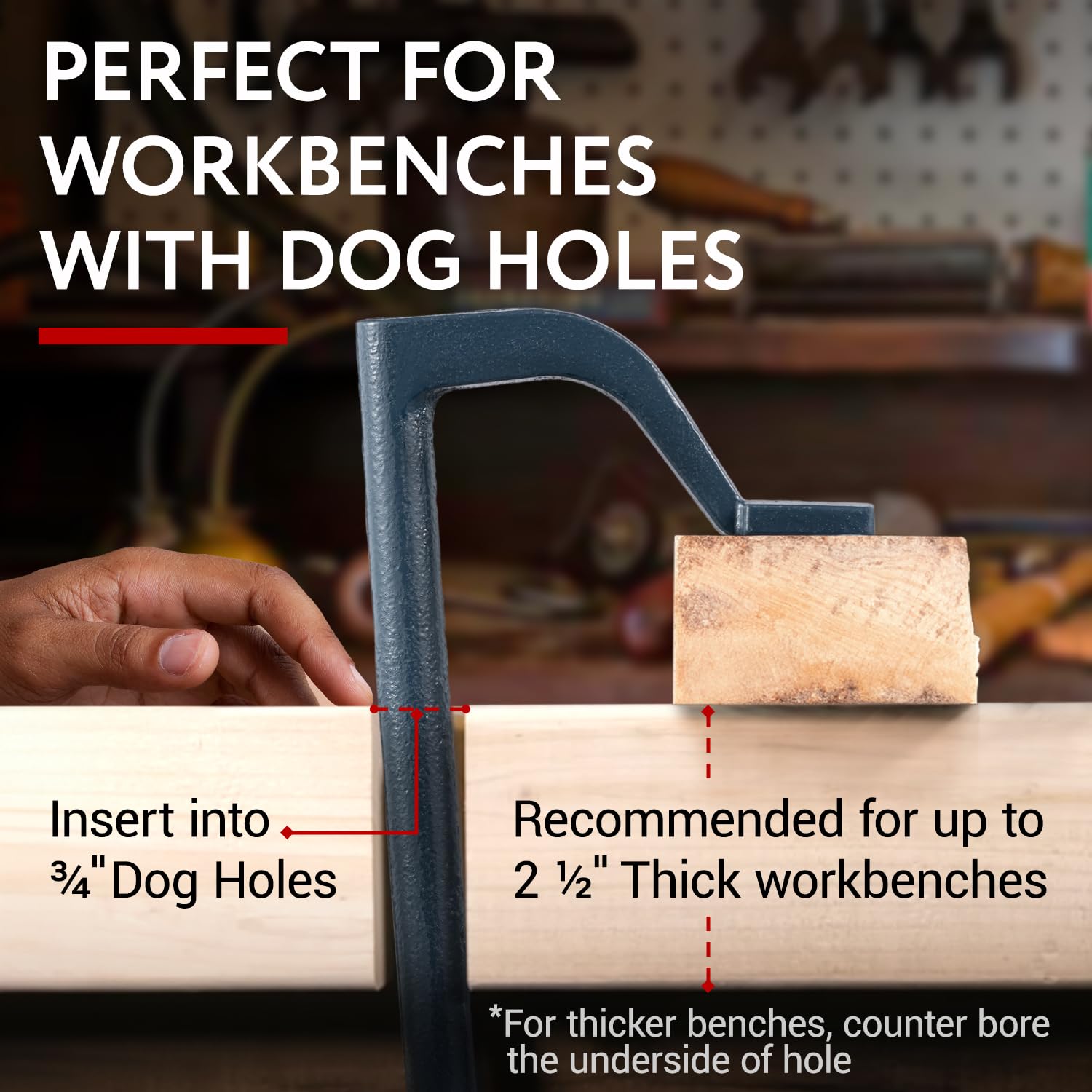 IMPRESA 8-inch holdfast clamp provides strong grip during carving and planing.