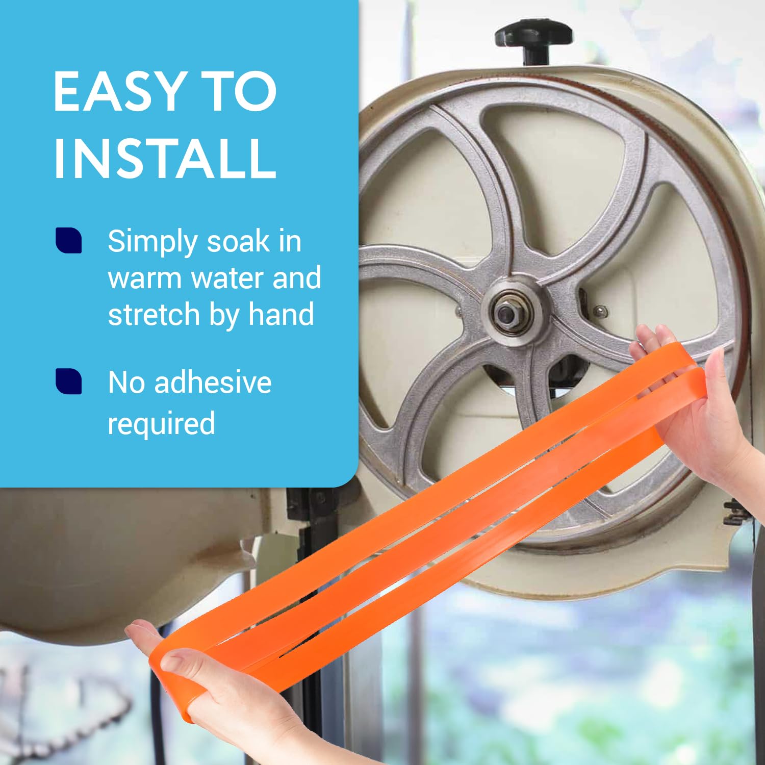 IMPRESA orange urethane tire on wheel demonstrates durable performance.