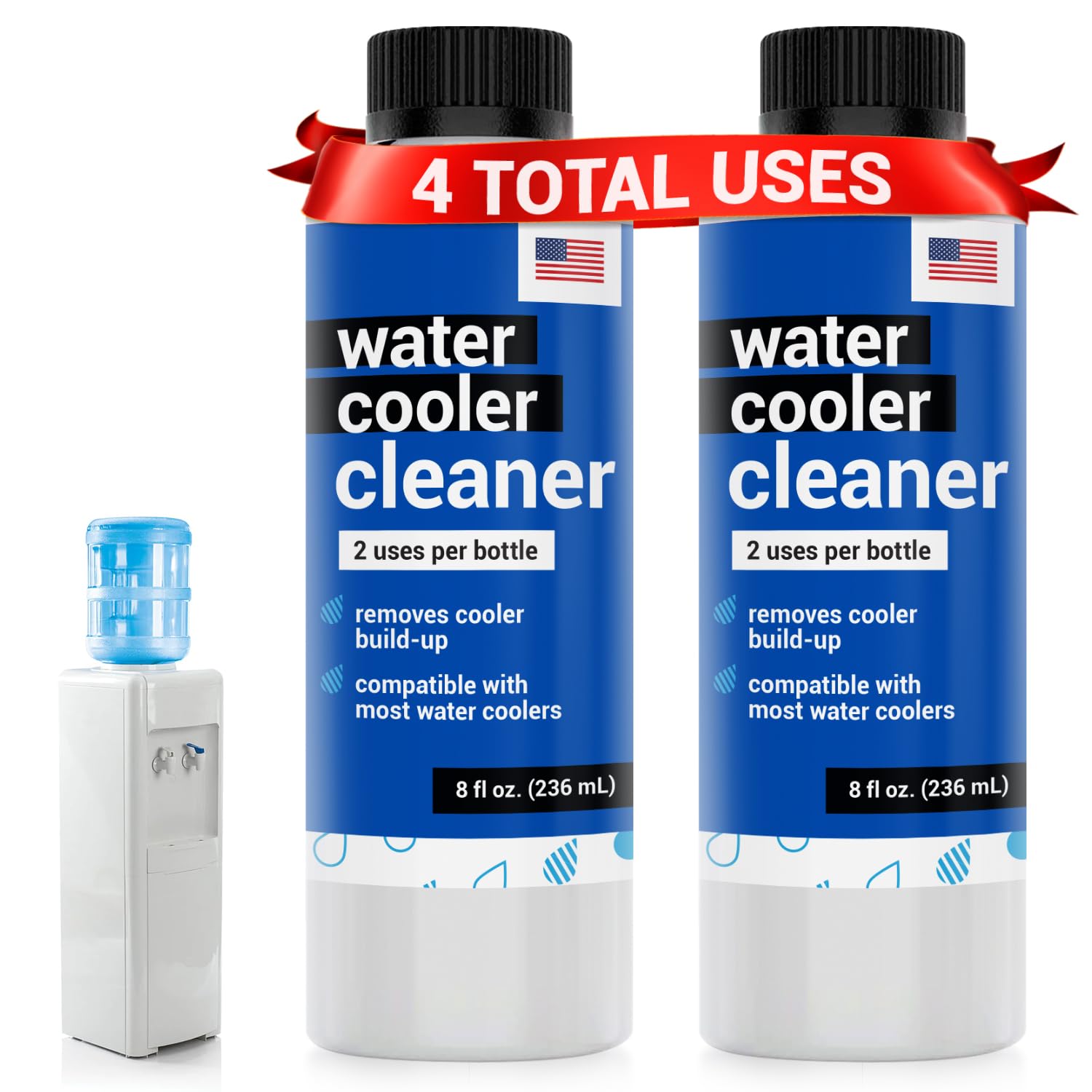 IMPRESA Water Dispenser Cleanser bottles ready for use; odorless and tasteless.