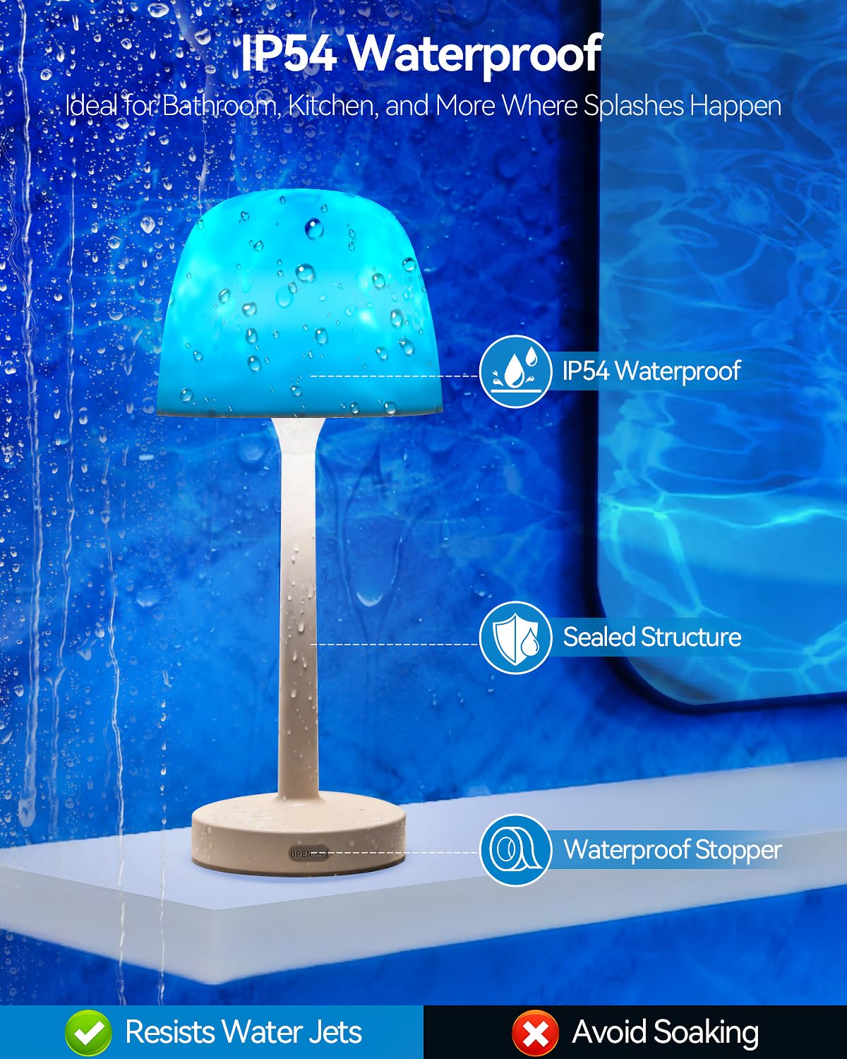 IMPREMEY Color-changing ocean lamp creates soothing hues for relaxing baths.