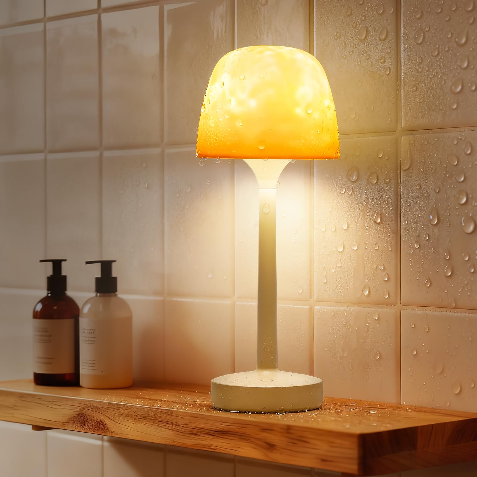 IMPRUMEY Rechargeable Shower Lamp inside shower demonstrates waterproof design for safe bathroom use.
