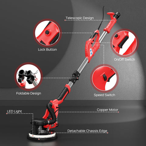 Flexible dust hose connects to the sander for cleanup.