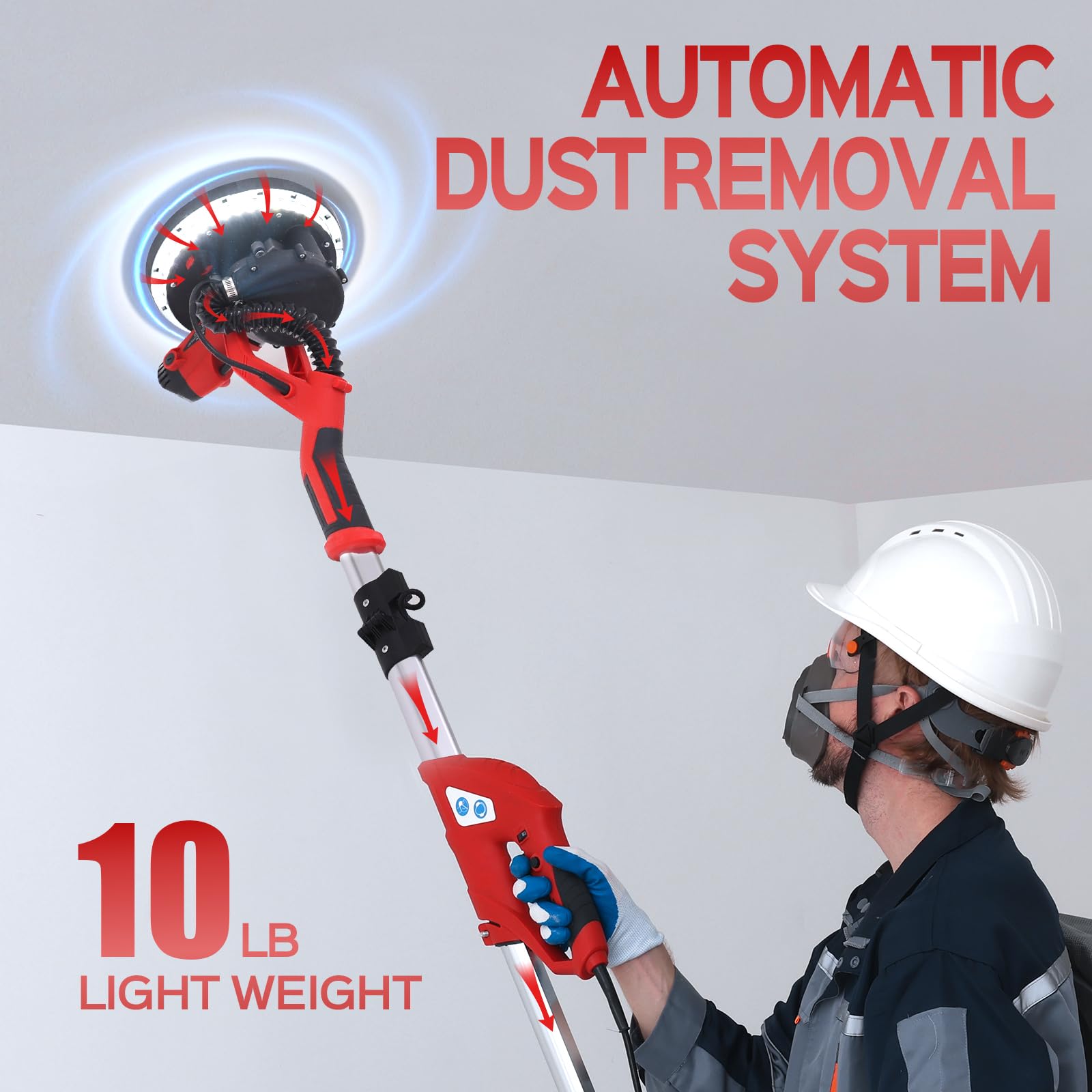 Dust vacuum system shown for clean sanding environment.