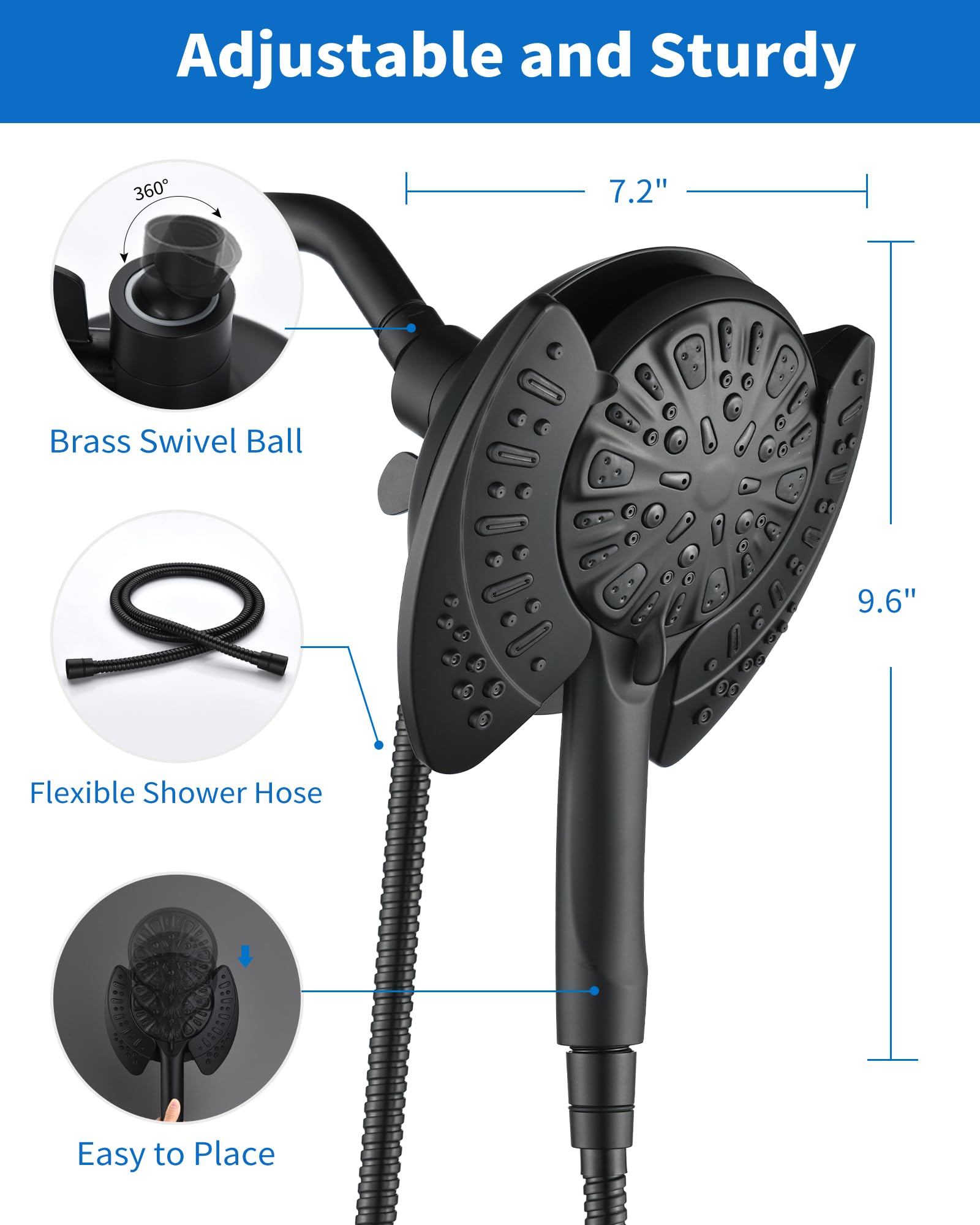 INAVAMZ ABS shower head material keeps the unit lightweight yet sturdy.