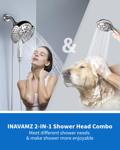 INAVAMZ bathroom-use scenario with detachable handheld for pets or kids.