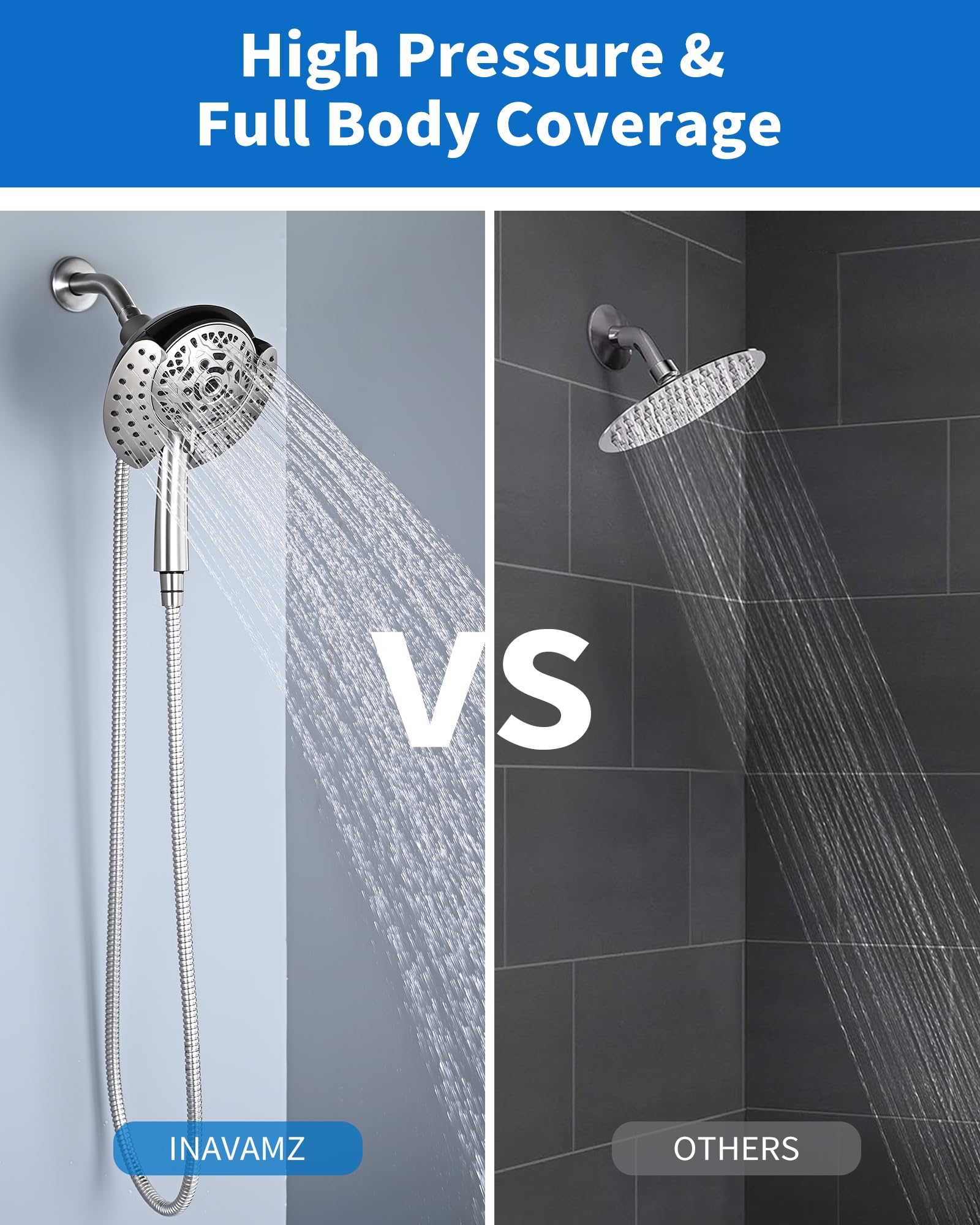 INAVAMZ dual-flow control illustrating two-in-one shower options.