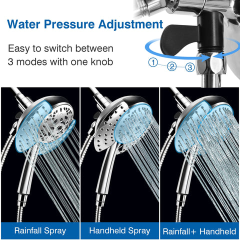 INAVAMZ dual shower head combo demonstrates simultaneous flow and multiple modes.