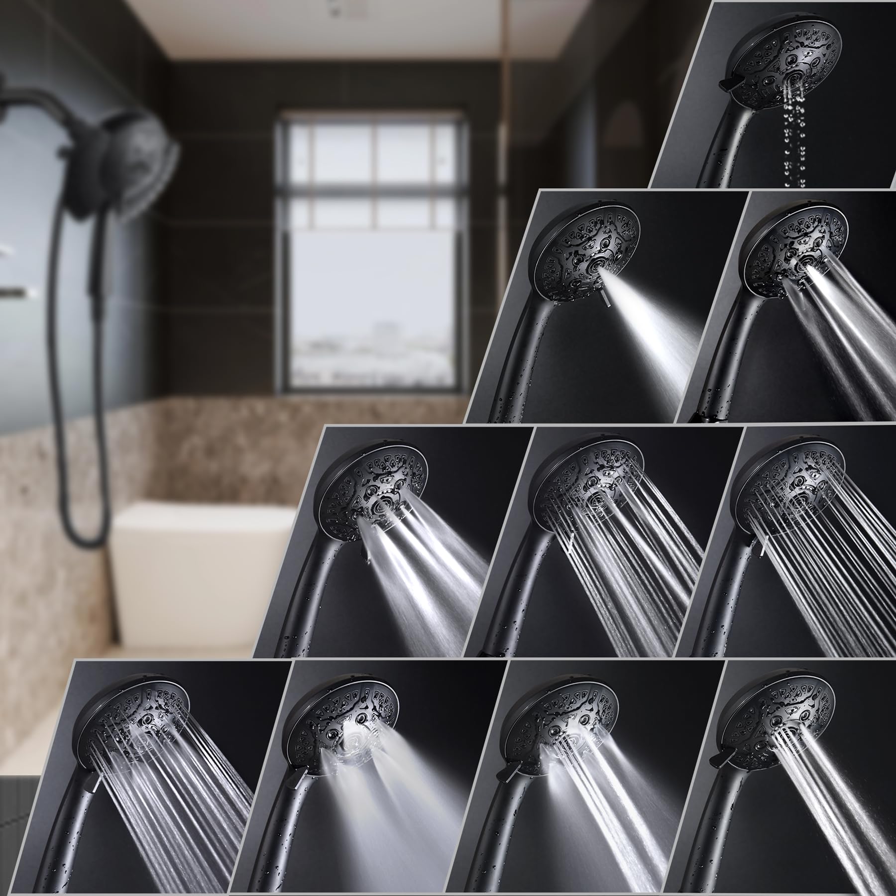 INAVAMZ handheld shower head with flexible hose for easy rinsing.