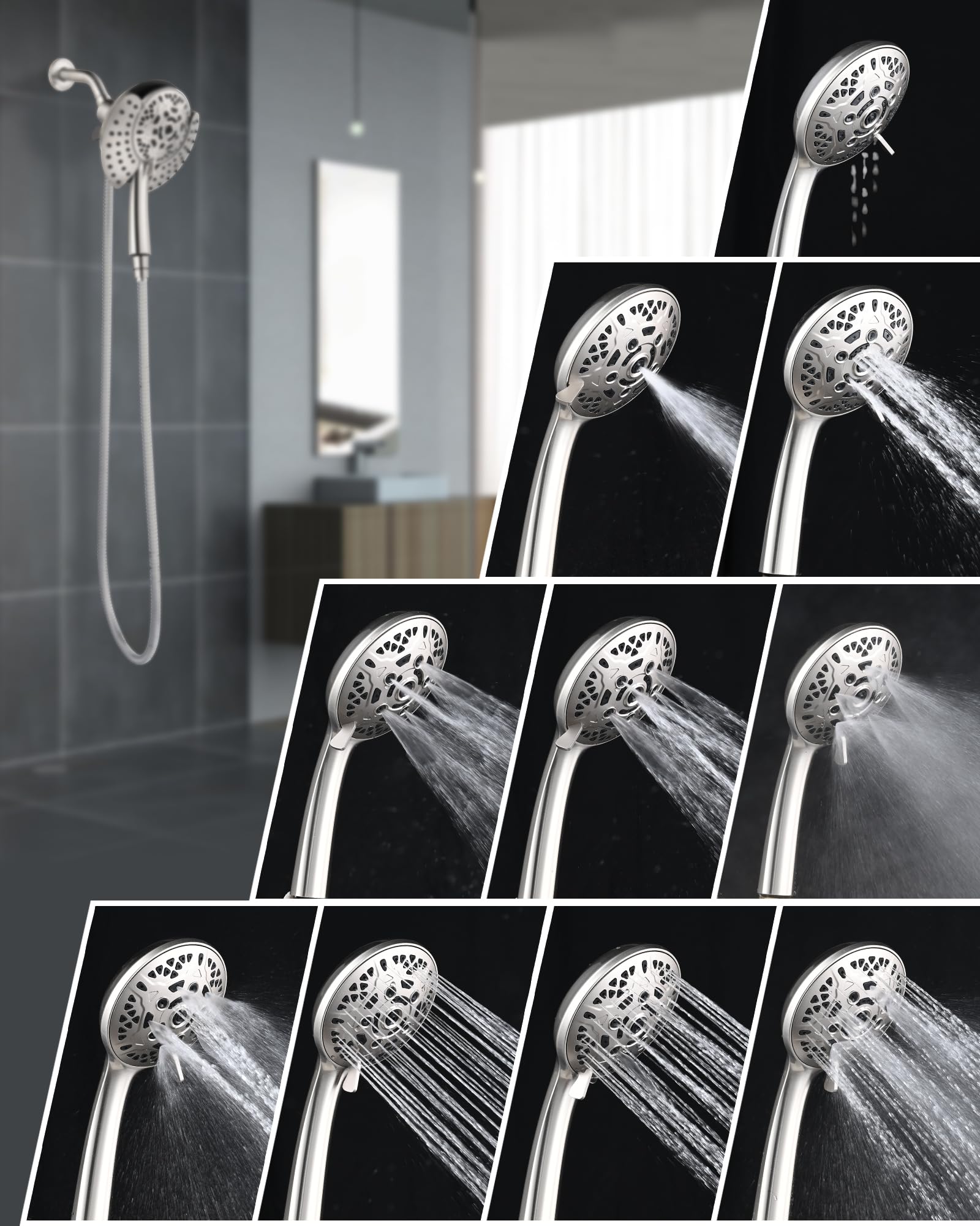 INAVAMZ nickel finish shower trim resists water spots.