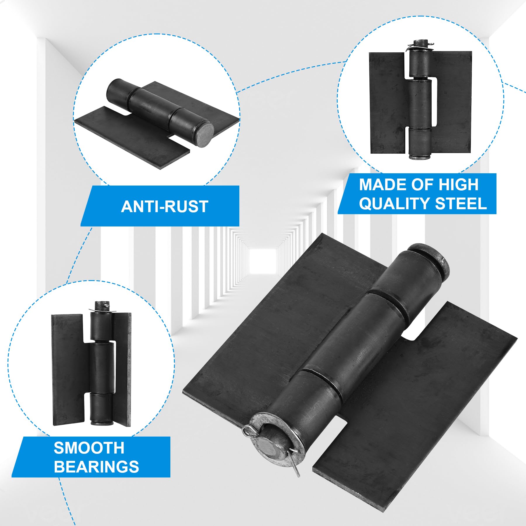Inchoco butterfly hinges 270-degree swing for versatile gate movement.