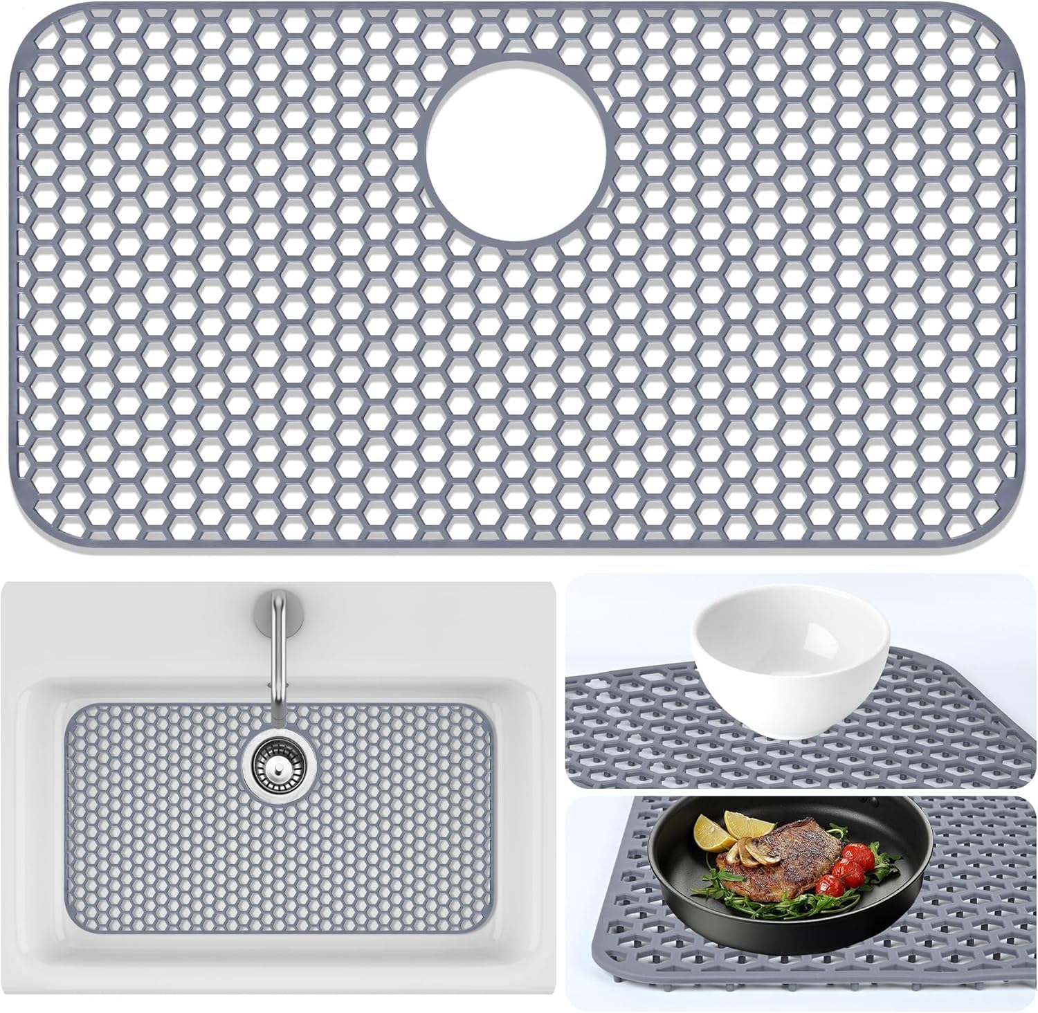 Inchoco Sink Protectors Mat with rear drain keeps counters dry and organized.
