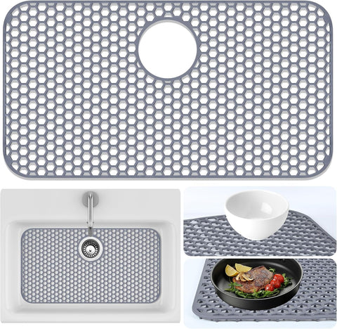 Inchoco Sink Protectors Mat with rear drain keeps counters dry and organized.