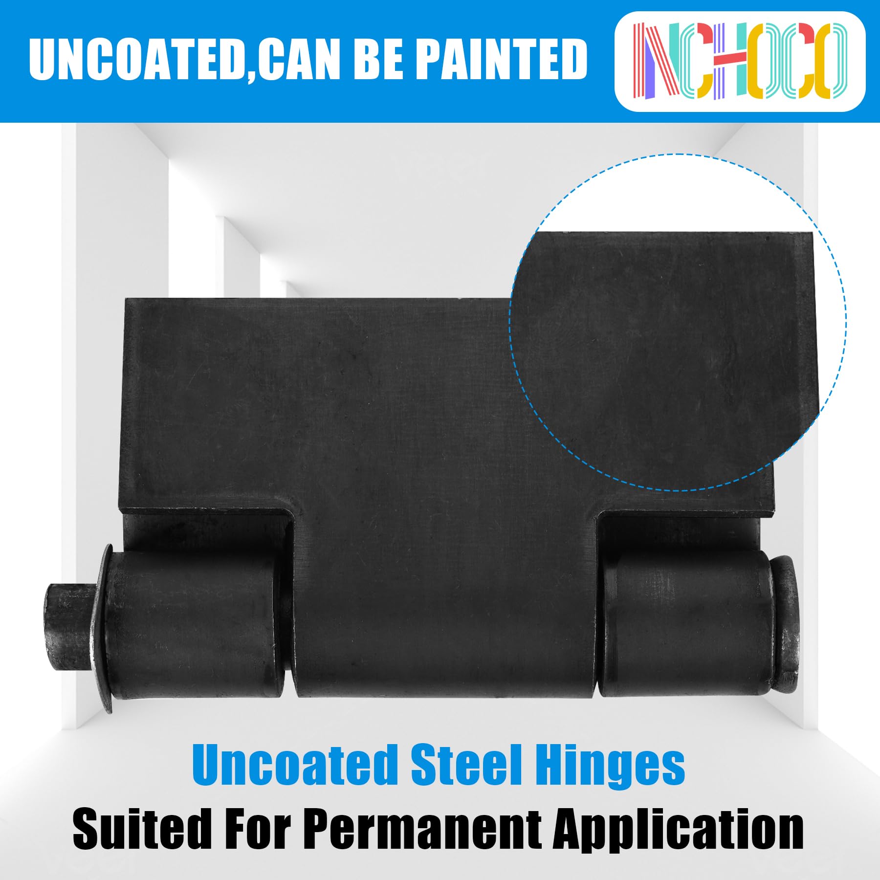 Inchoco weld-on hinges for gates, trailers, and heavy doors installation-ready.