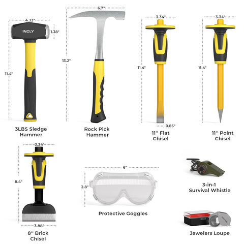 INCLY 32 oz rock hammer enables controlled chipping on stone