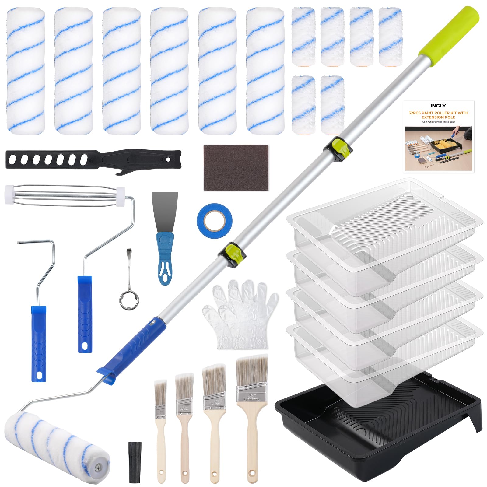 INCLY 32Pcs paint roller kit overview for home projects.