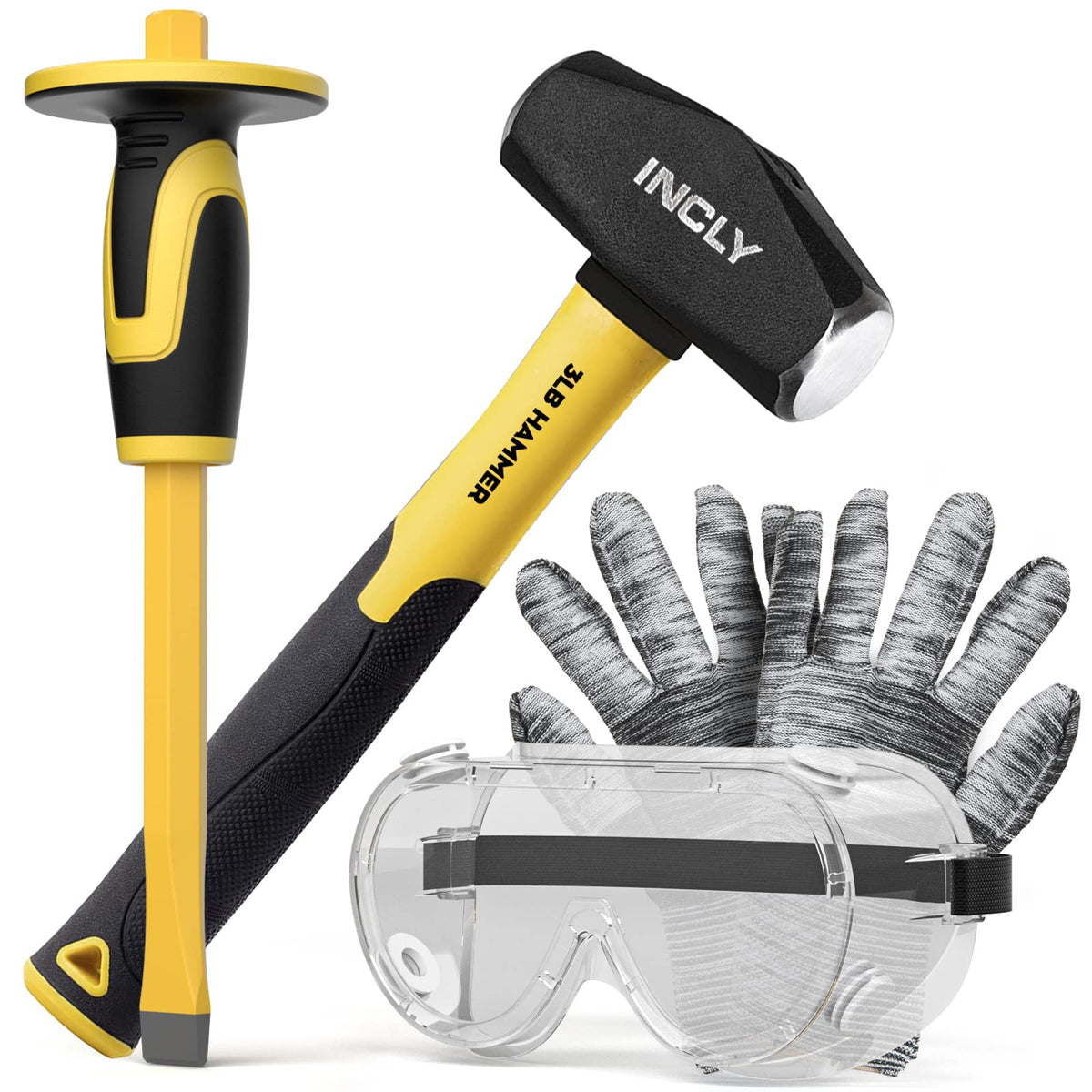 INCLY 3lb rock hammer for heavy stone work and prep.
