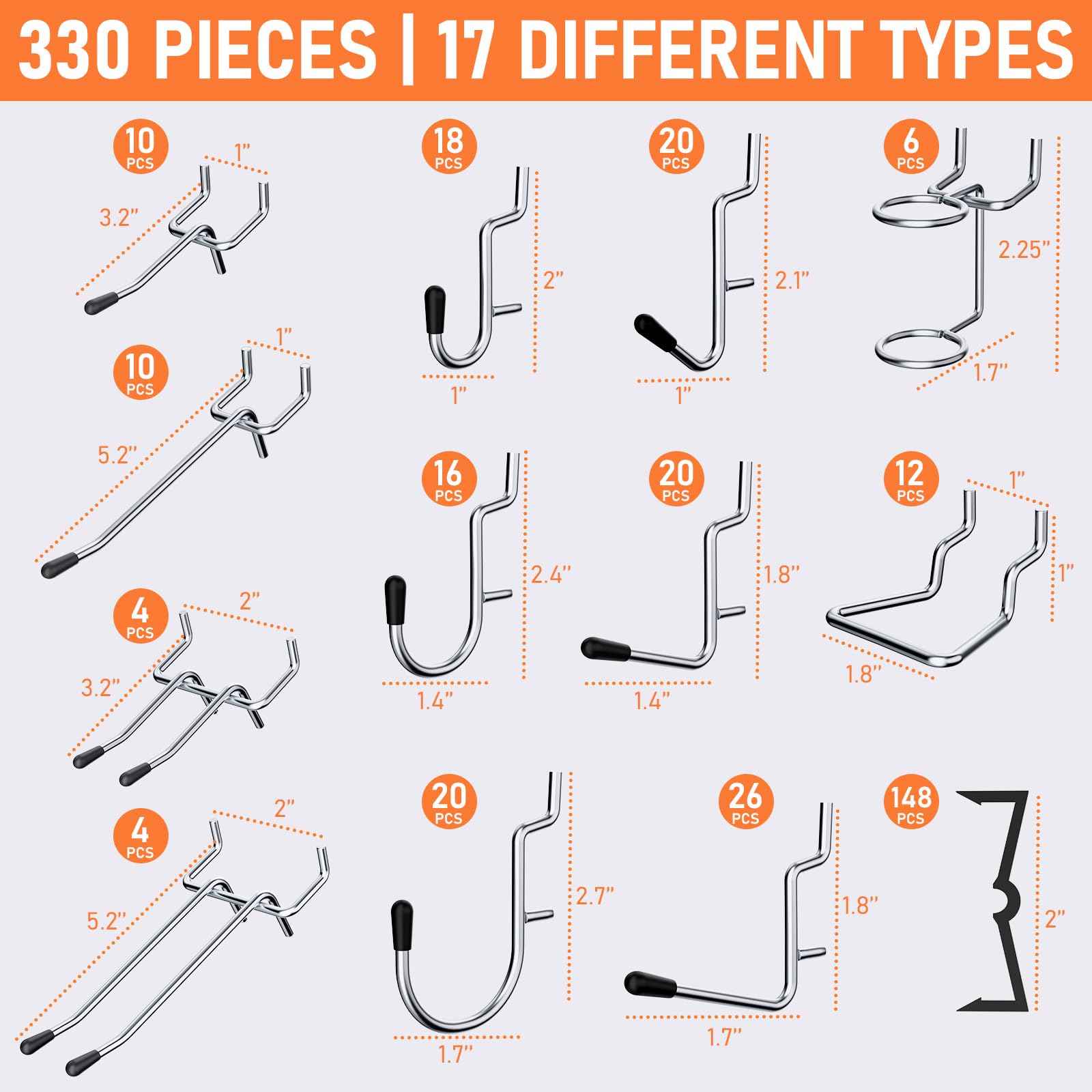 INCLY hardened-steel-hooks provide strong, rust-resistant tool hanging
