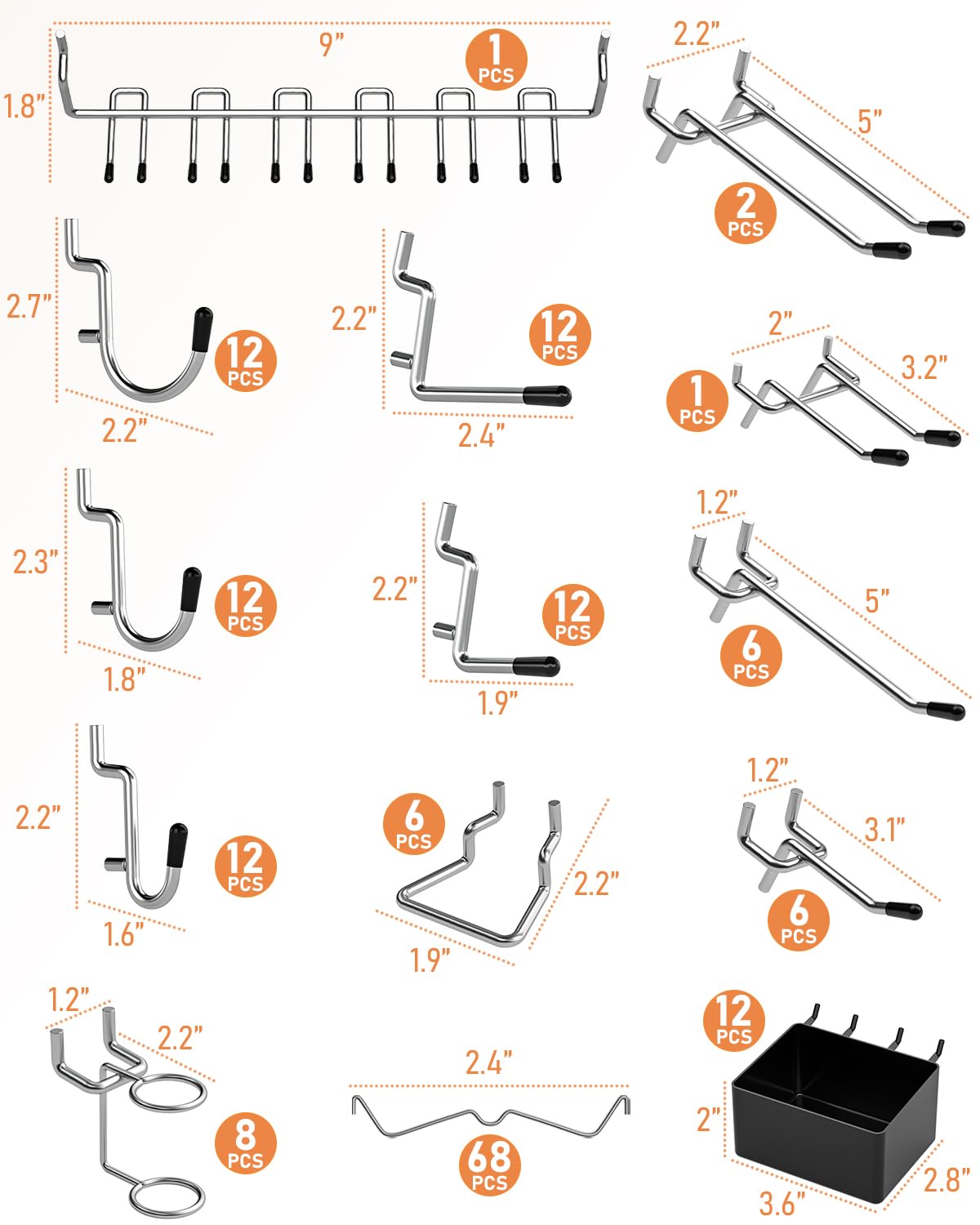 Close-up of INCLY heavy-duty steel hooks with chrome finish.
