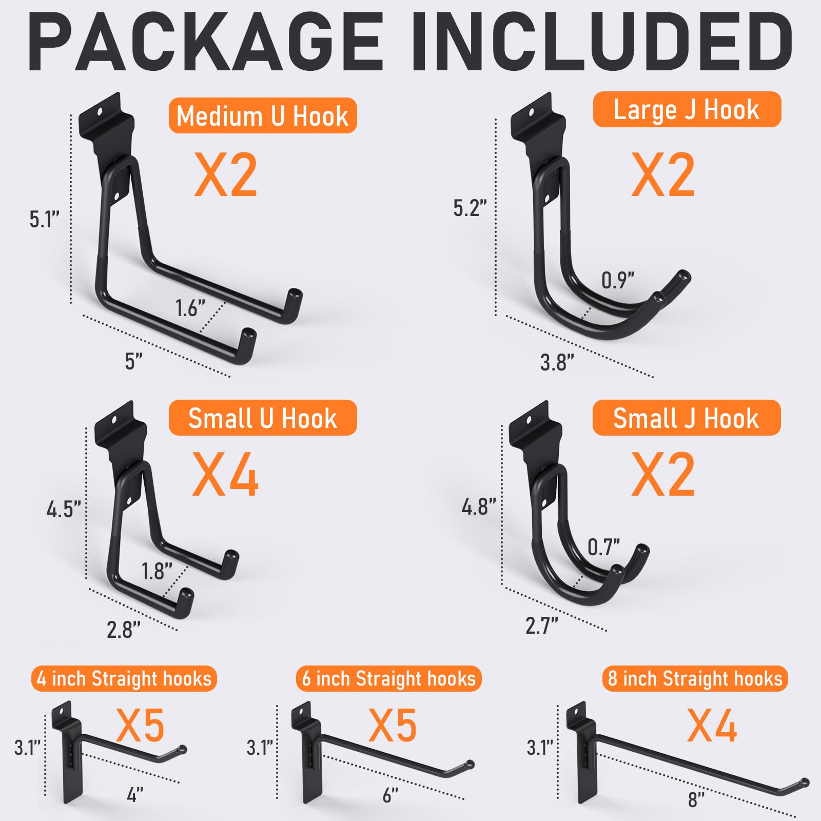 Heavy-duty steel hooks with cushioned coating resist rust.