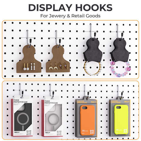 INCLY jewelry display pegboard hook for showroom-ready setups.