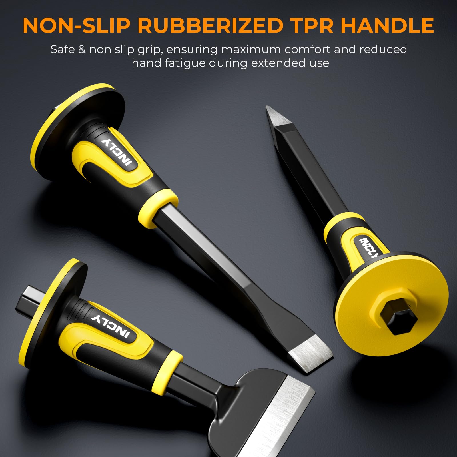 INCLY 8-inch brick chisel with safety guard for controlled masonry cutting.