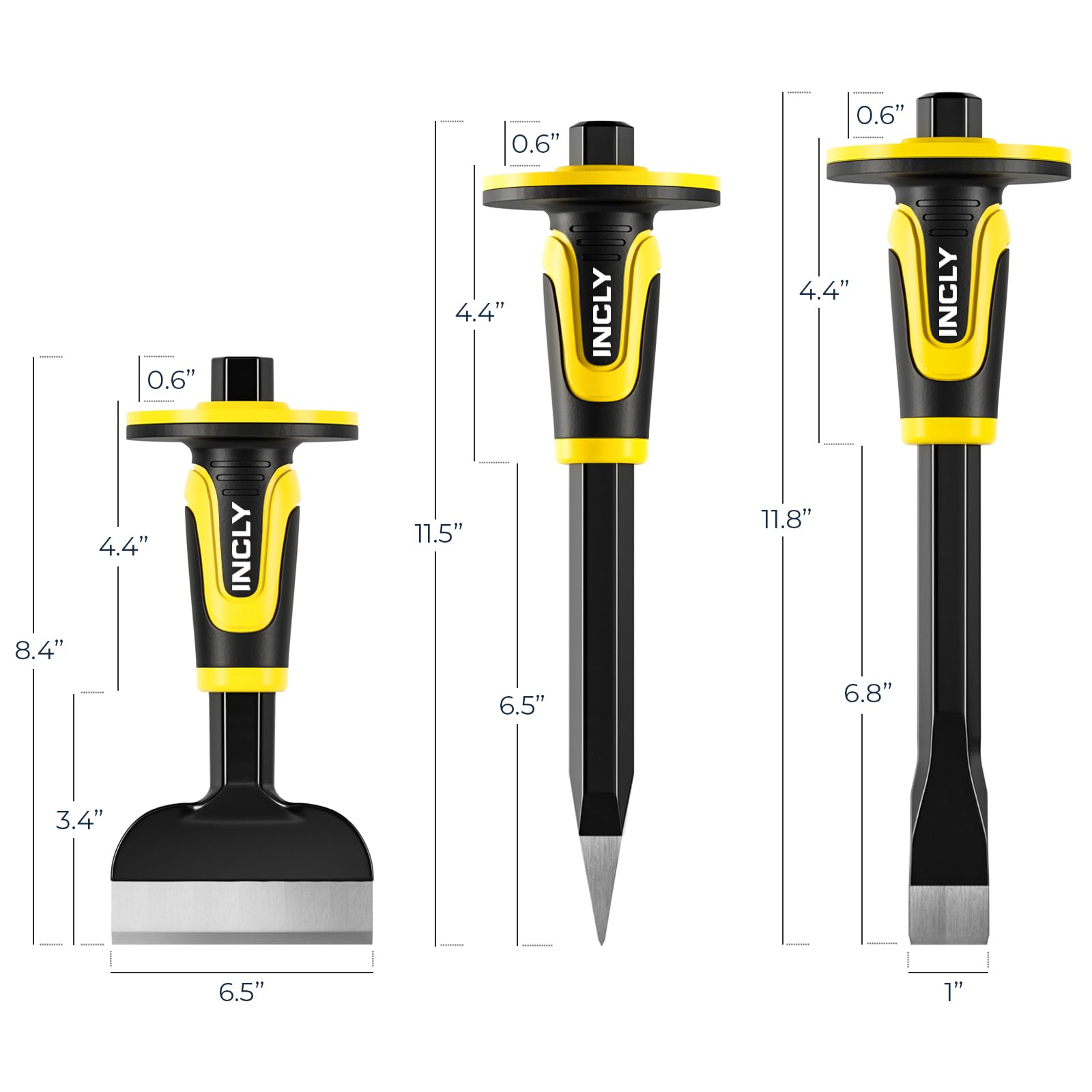 INCLY 11-inch flat chisel with hand guard for precise finishing.