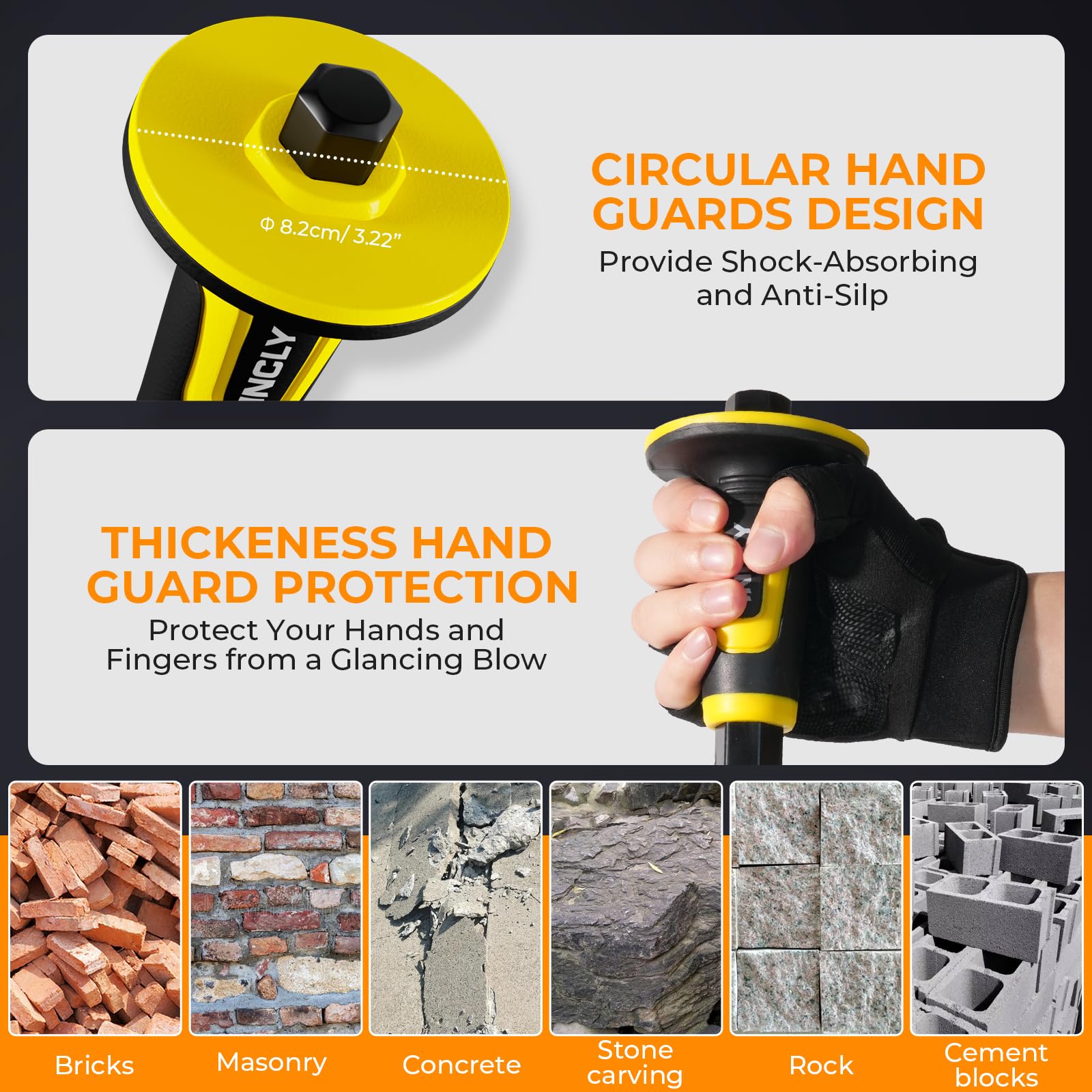 INCLY heavy-duty concrete chisel set for floors and sidewalks.