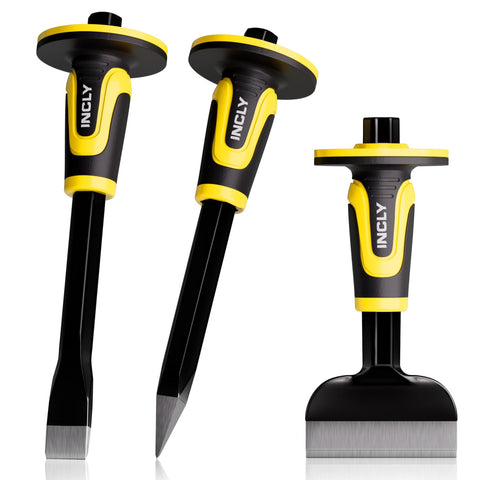 INCLY 11-inch point chisel with hand guard for durable concrete breaking.