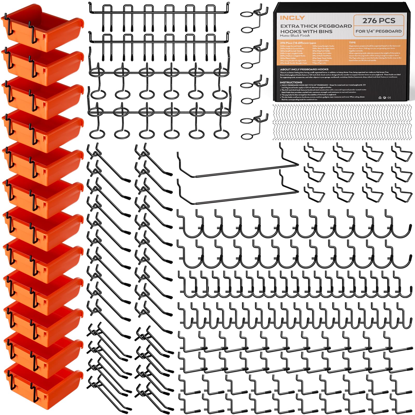 INCLY pegboard accessories kit, full view, ideal for organized garage storage