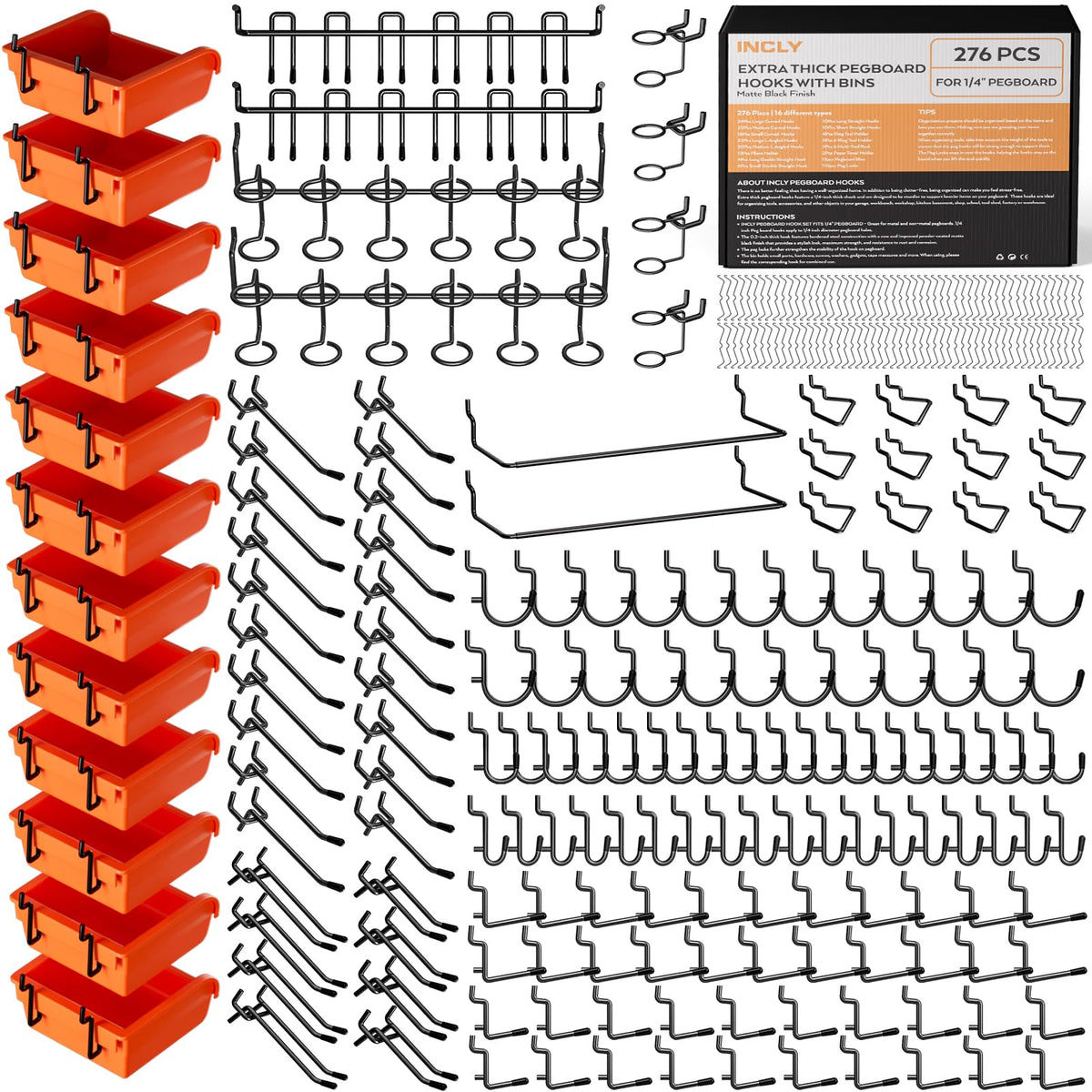 INCLY pegboard accessories kit, full view, ideal for organized garage storage