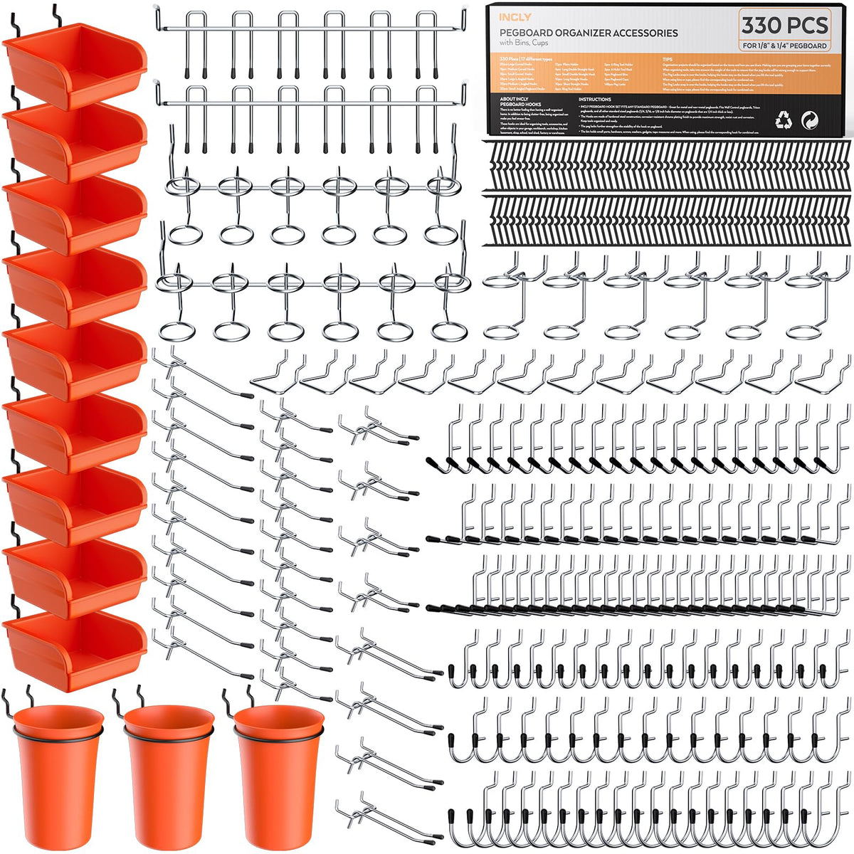 INCLY pegboard-accessory-pack shows 330 pieces for versatile organization