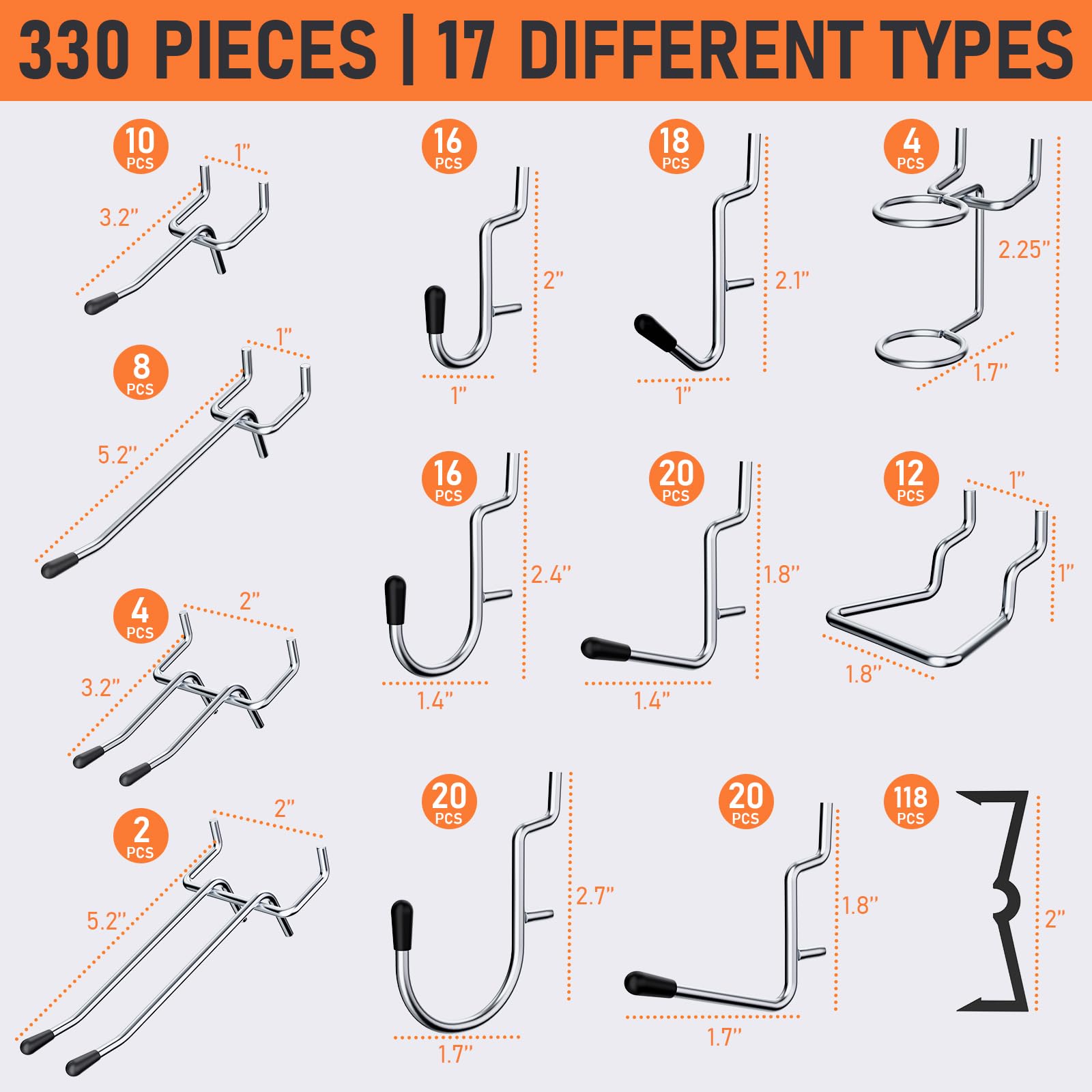 INCLY angled hooks offer stable support for irregular tool shapes