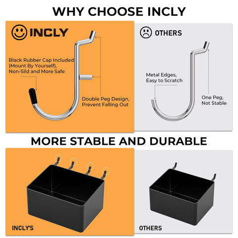 INCLY pegboard angled hooks hold small items securely on any board