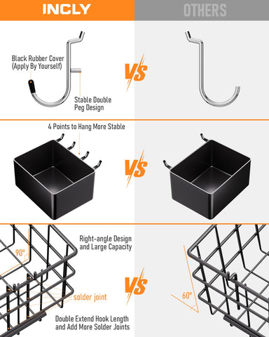 INCLY pegboard baskets 2-pack keeps tools neatly organized and within reach