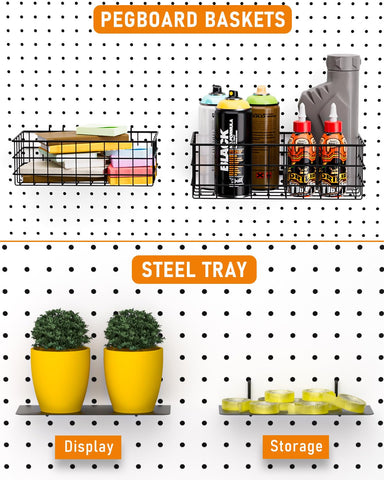 INCLY chrome pegboard baskets holding tools securely on standard pegboard