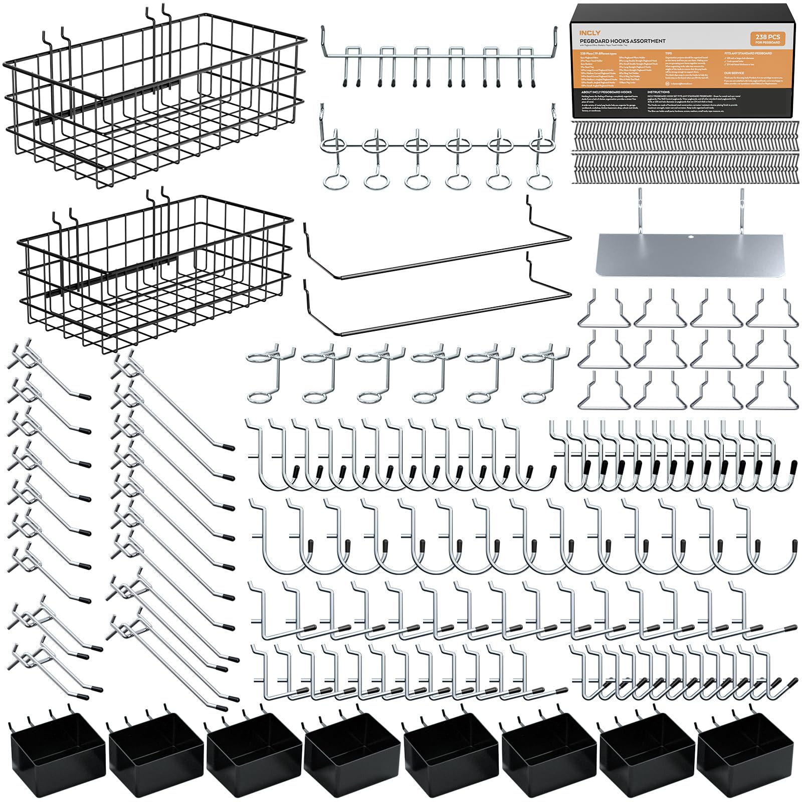 INCLY pegboard bins 8-pack for quick parts sorting and easy access