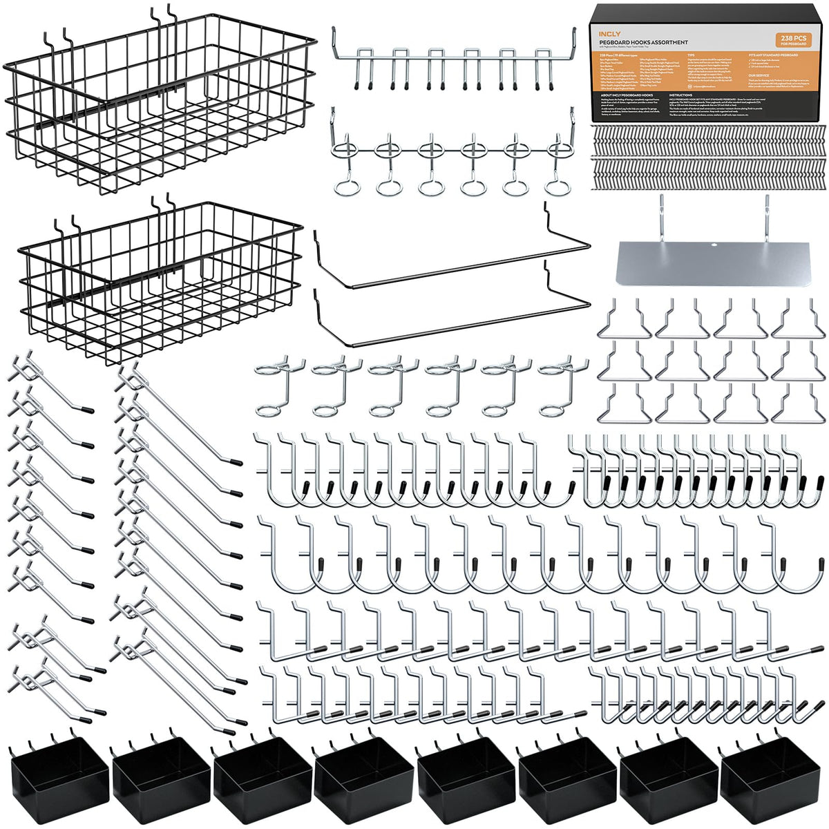 INCLY pegboard bins 8-pack for quick parts sorting and easy access