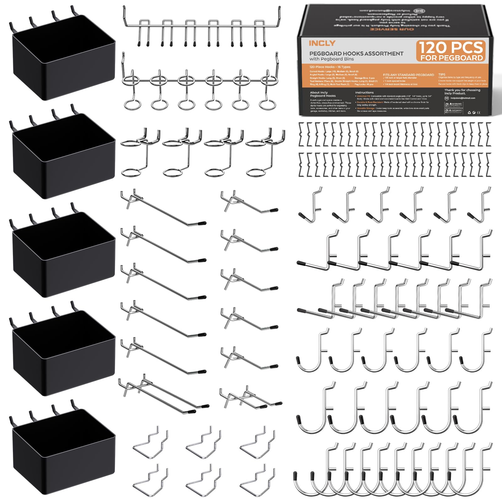 INCLY pegboard bins for neat tool storage and quick access